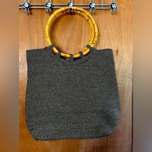 Sun N Sand Natural Glam Bag with Bamboo Handles 14”w x 12”deep x 6” base